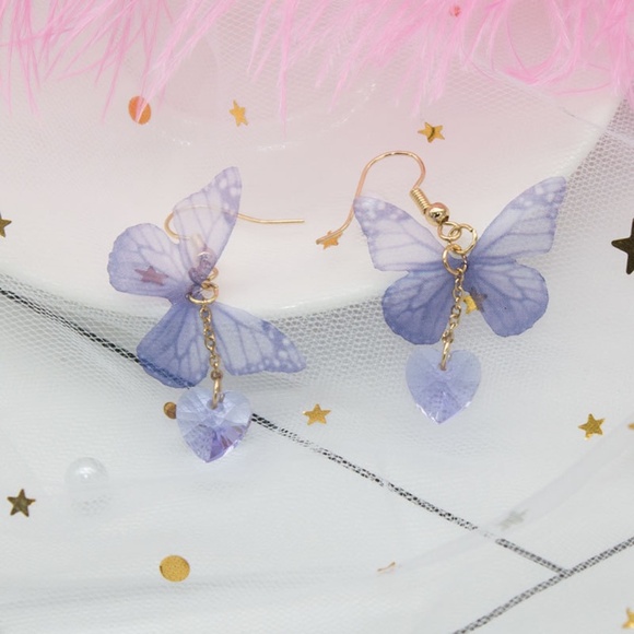 **UNA* Purple Butterfly Fashion Dangle Earrings - Picture 2 of 5